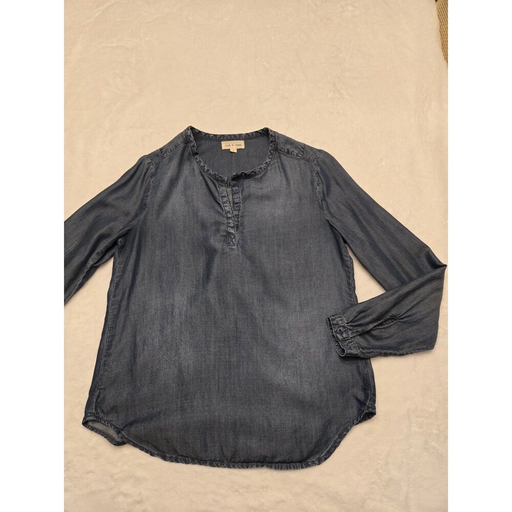 Cloth & Stone Womens Chambray Popover Top Size S Blue Long Sleeve V Neck Casual